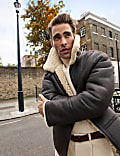 Faux Leather Aviator Jacket