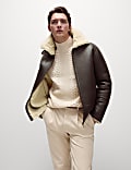 Faux Leather Aviator Jacket
