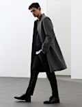 Wool Blend Contrast Collar Car Coat