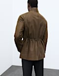 Nubuck Leather Funnel Neck Utility Jacket