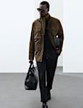 Nubuck Leather Funnel Neck Utility Jacket