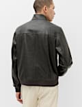 Faux Leather Textured Funnel Neck Jacket