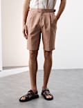 Cotton Linen Blend Single Pleat Shorts