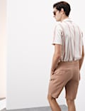 Cotton Linen Blend Single Pleat Shorts