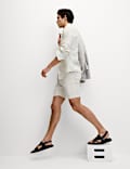 Short en lin mélangé coton à taille élastique