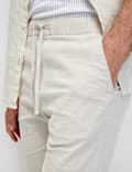 Celana Pendek Pinggang Elastis Campuran Katun Linen