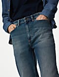 Tapered Fit Vintage Wash Stretch Jeans