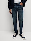 Tapered Fit Vintage Wash Stretch Jeans