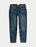 Tapered Fit Vintage Wash Stretch Jeans