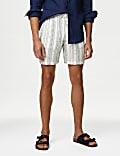 Linen Rich Elasticated Waist Striped Shorts