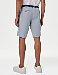 Linen Blend Striped Belted Chino Shorts