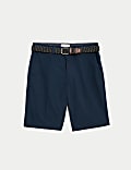 Pure Cotton Checked Belted Chino Shorts