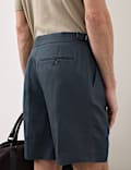 Cotton Linen Blend Pleat Front Shorts