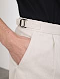Cotton Linen Blend Pleat Front Shorts