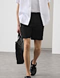 Cotton Linen Blend Pleat Front Shorts