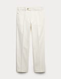 Pantalon coupe fuselée à pli en sergé 100 % coton