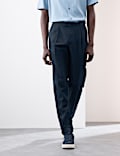Linen Blend Single Pleat Smart Trousers