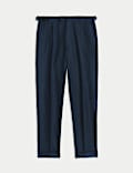 Linen Blend Single Pleat Smart Trousers