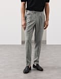 Tapered Fit Cotton Linen Blend Trousers