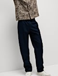 Loose Fit Cotton Linen Blend Elasticated Trousers