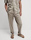Loose Fit Cotton Linen Blend Elasticated Trousers