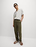 Loose Fit Cotton Linen Blend Elasticated Trousers