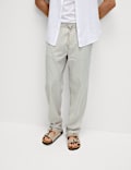 Loose Fit Cotton Linen Blend Elasticated Trousers