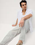 Loose Fit Cotton Linen Blend Elasticated Trousers