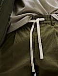 Tapered Fit Cotton Linen Blend Elasticated Trousers
