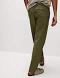Tapered Fit Cotton Linen Blend Elasticated Trousers