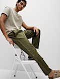 Tapered Fit Cotton Linen Blend Elasticated Trousers