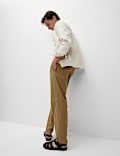 Tapered Fit Cotton Linen Blend Elasticated Trousers