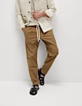 Tapered Fit Cotton Linen Blend Elasticated Trousers