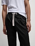 Tapered Fit Cotton Linen Blend Elasticated Trousers