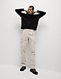Loose Fit Pure Cotton Textured Cargo Trousers