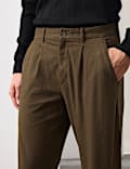 Tapered Fit Textured Dobby Pleat Front Chinos