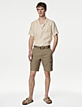 Pure Cotton Ripstop Textured  Belted Cargo Shorts