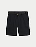 Pure Cotton Ripstop Textured  Belted Cargo Shorts
