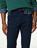 Slim Fit Pure Cotton Textured Belted Chinos