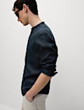 Pure Linen Grandad Collar Shirt