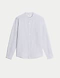 Cotton Linen Blend Striped Grandad Collar Shirt