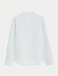 Cotton Linen Blend Grandad Collar Shirt