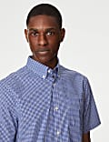 Easy Iron Cotton Stretch Gingham Check Oxford Shirt