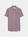 Easy Iron Cotton Stretch Gingham Check Oxford Shirt