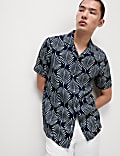 Geometric Print Cuban Collar Shirt