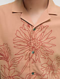Linen Cotton Floral Embroidery Shirt