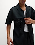 Cotton Blend Embroidered Palm Tree Shirt
