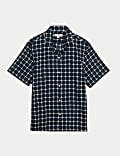 Chemise 100 % coton à col cubain imprimé géométrique