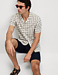 Camisa con cuello cubano 100% algodón con dibujos geométricos