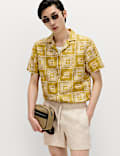Linen Rich Abstract Tile Print Shirt